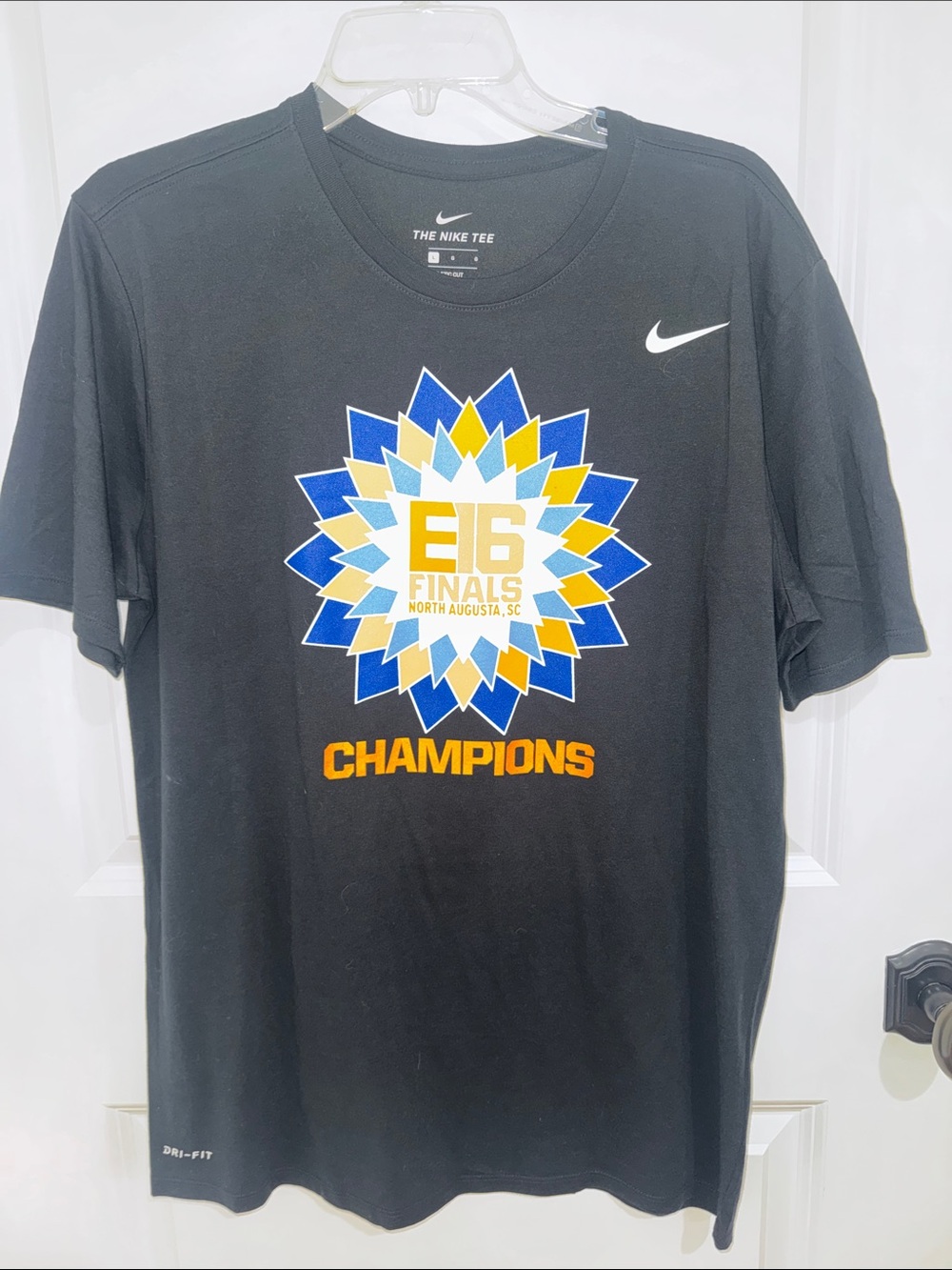 Nike Black Tee with Blue, Yellow & White Championship Sunburst